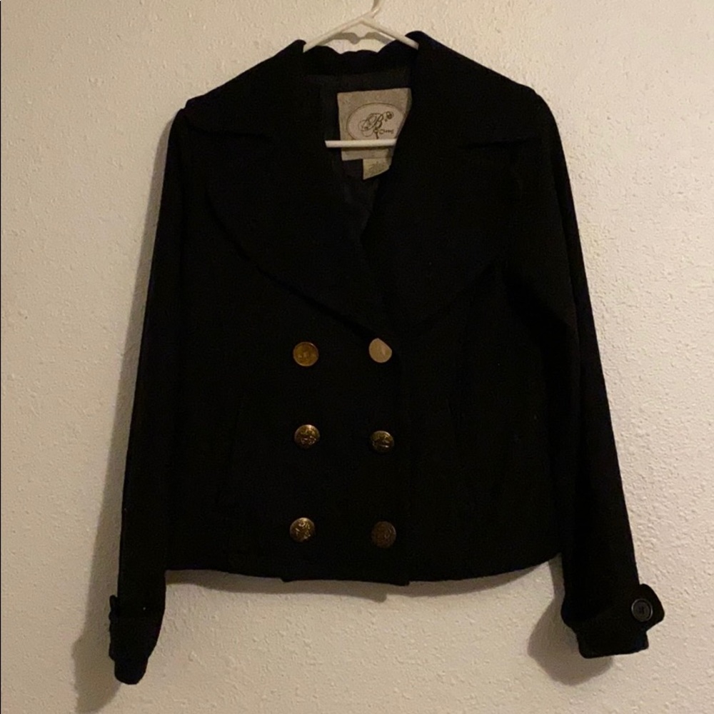Black wool blend cropped pea coat